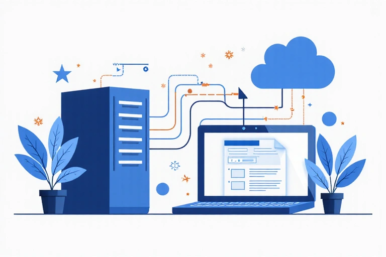 Illustration of a cookie on a server with data flowing to a computer
